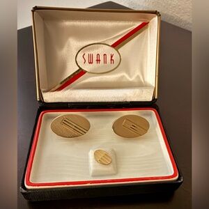 Vintage SWANK Deluxe Cufflinks & Tie Pin Set | Gold Tone | Original Box | NIB